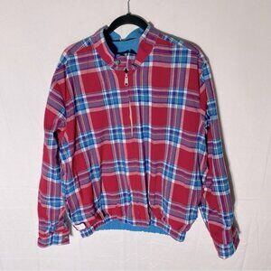 Vintage Reversible Blue Red Plaid Bomber Style Light Jacket L